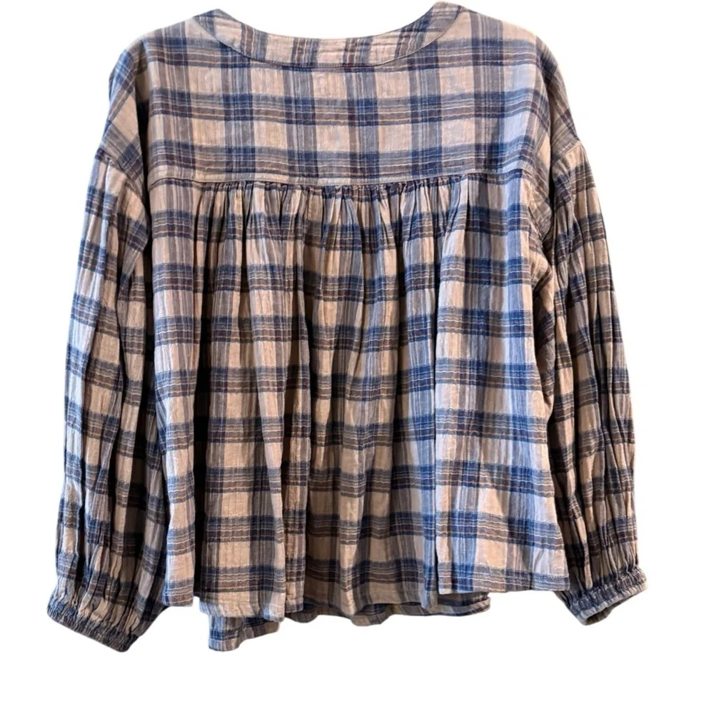 Free People Jessi Plaid Prairie Cottagecore Boho Top in Grey Combo Size Medium